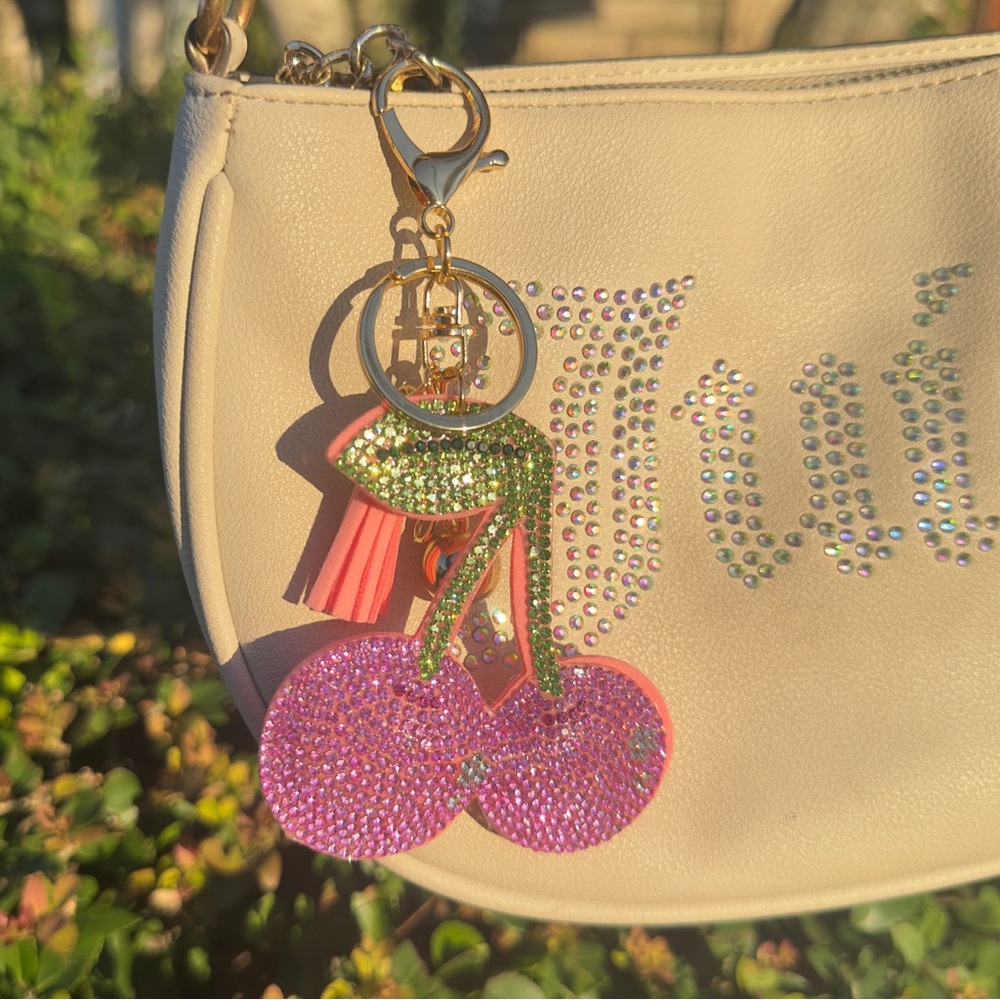 Pink Cherry bag charm, cherry shoulderbag accessory, cherry bag charm